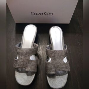 Calvin Klein Women's Wedge Open Toe Leather Sandals Size:10M BRAND NEW